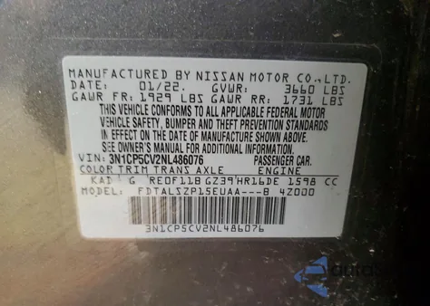 2022 Nissan Kicks Sv from USA, damaged, VIN 3N1CP5CV2NL486076